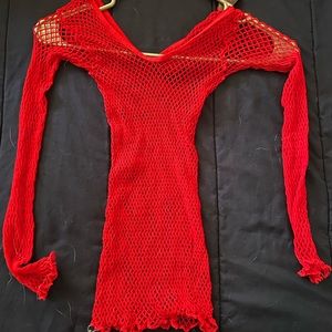 Red fishnet top